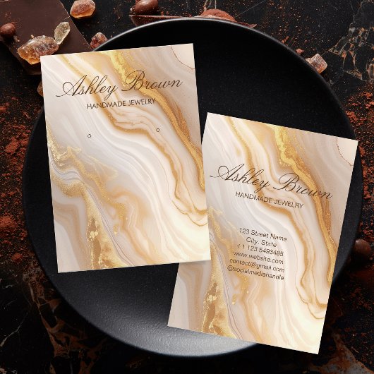 金ゴールドベージュマーブルハンドメイドジュエリーイヤリングディスプレイ 名刺