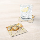 金ゴールドベージュ結婚クリスマス スクエアペーパーコースター (インサイチュ)