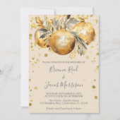 金ゴールドベージュ結婚クリスマス 招待状 (正面)