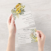 金ゴールドベージュ&セージグリーンフローラオンベージュ オールインワン招待状 (貼ってはがせる)