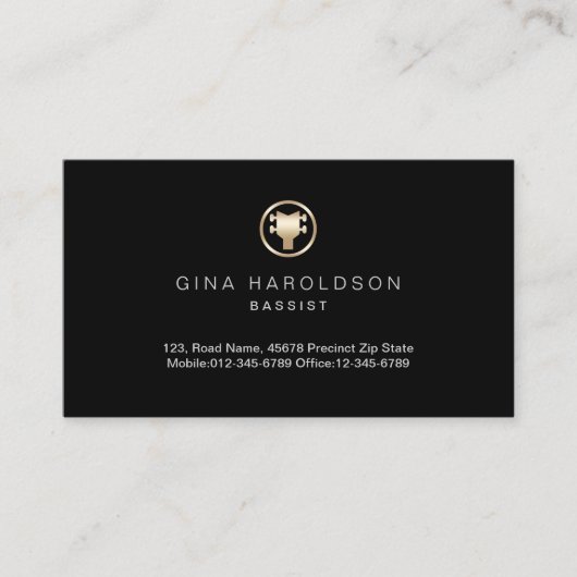 金ゴールドベースのヘッドストックアイコンベースミュージシャン 名刺 (正面)