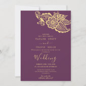 金ゴールドペイズリーインディアン結婚式招待状 招待状 (正面)