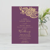 金ゴールドペイズリーインディアン結婚式招待状 招待状 (スタンド正面)