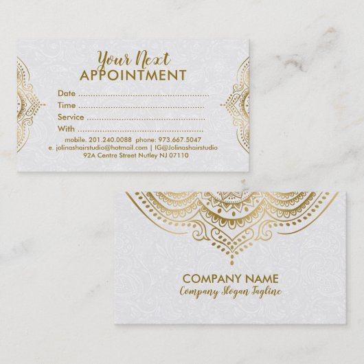 金ゴールドペイズリーマンダラレースアポイントメントカード 予約カード (正面/裏面)