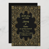 金ゴールドペイズリーラインアート結婚式招待状 招待状 (正面/裏面)