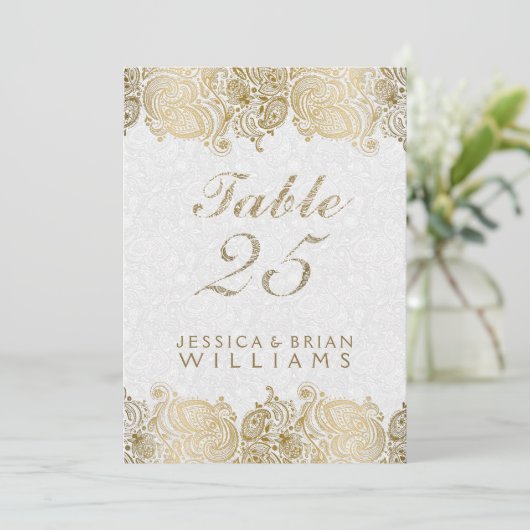 金ゴールドペイズリーレースのホワイトテーブル番号 招待状 (スタンド正面)