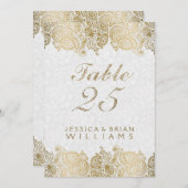 金ゴールドペイズリーレースのホワイトテーブル番号 招待状 (正面/裏面)
