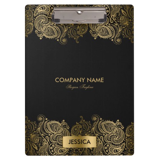 金ゴールドペイズリーレース黒地 クリップボード (正面)