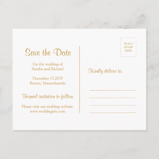 金ゴールドペイズリー伝統的インディアン日付の保存 案内ポストカード (裏面)