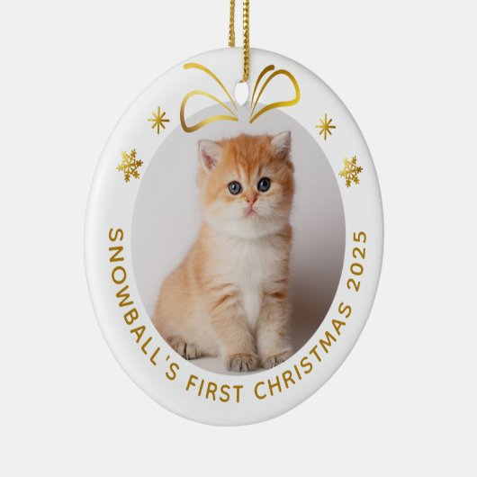 金ゴールドペットキャットクリスマスフォトパーソナライズされたホリデー セラミックオーナメント (右)