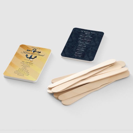 金ゴールドホイストライプのルいかりウェディングプログラムハンドファン ハンドファン (組立なし)