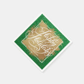 金ゴールドホイフェイクルハッピーホリデイズオングリーングリッター スタンダードカクテルナプキン (角)