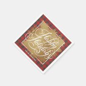 金ゴールドホイフェイクルハッピーホリデイズバッファロープレイド スタンダードカクテルナプキン (角)