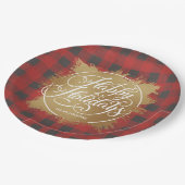 金ゴールドホイフェイクルハッピーホリデイズバッファロープレイド ペーパープレート (アングル)