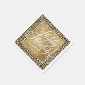 金ゴールドホイフェイクルハッピーホリデイズヒョウ スタンダードカクテルナプキン (角)