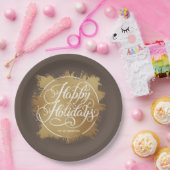 金ゴールドホイフェイクルハッピーホリデイズブラウン ペーパープレート (パーティー)