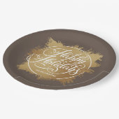 金ゴールドホイフェイクルハッピーホリデイズブラウン ペーパープレート (アングル)