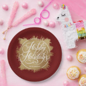 金ゴールドホイフェイクルハッピーホリデイズブルゴーニュ ペーパープレート (パーティー)