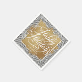金ゴールドホイフェイクルハッピーホリデイズモダンブラック スタンダードカクテルナプキン (角)