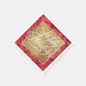 金ゴールドホイフェイクルハッピーホリデイズレッドフローラ スタンダードカクテルナプキン (角)