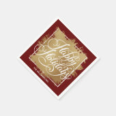 金ゴールドホイフェイクルハッピーホリデイズレッド スタンダードカクテルナプキン (角)