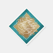 金ゴールドホイフェイクルハッピーホリデーターコイズパターン スタンダードカクテルナプキン (角)