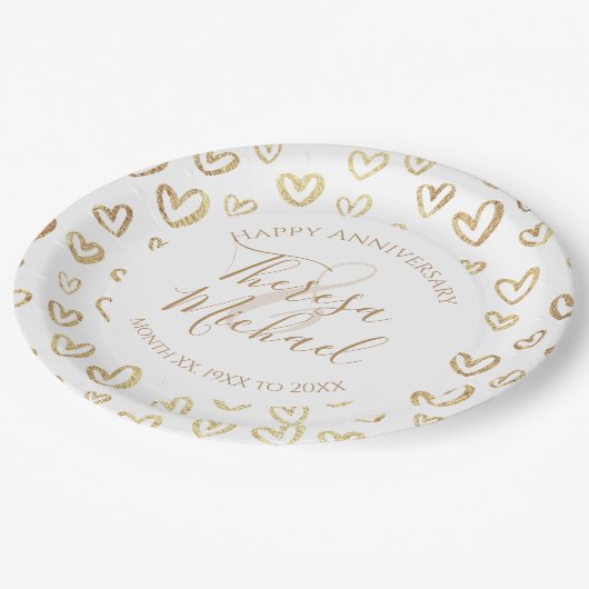 金ゴールドホイフェイクルハートカスタムことわざ名日付 ペーパープレート (アングル)