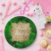 金ゴールドホイフェイクルホリデークリスマスグリーンウォーター色 ペーパープレート (パーティー)