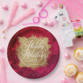 金ゴールドホイフェイクルホリデークリスマスレッドウォーター色 ペーパープレート (パーティー)