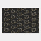 金ゴールドホイフェイクルメリークリスマスブラック ラッピングペーパーシート (正面)