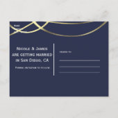 金ゴールドホイフェイクル任意の色の結婚式の日付を保存 案内ポストカード (裏面)