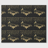 金ゴールドホイルおよび黒くパターン(の模様が)あるなクリスマスの紙 ラッピングペーパー (フラット)