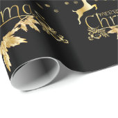 金ゴールドホイルおよび黒くパターン(の模様が)あるなクリスマスの紙 ラッピングペーパー (ロールコーナー)