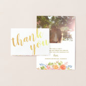 金ゴールドホイルのばら色の花束は写真および名前感謝していしています 箔カード (ディスプレー)