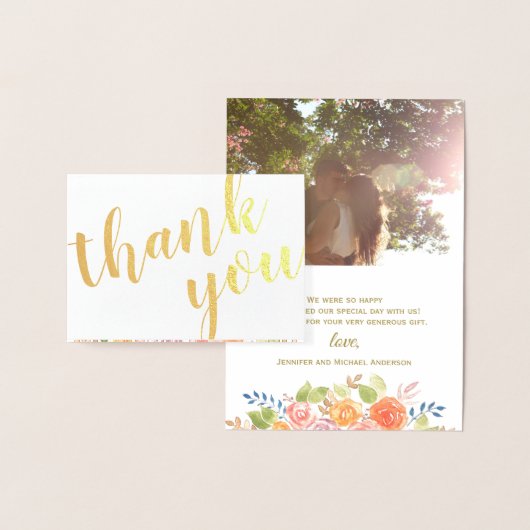 金ゴールドホイルのばら色の花束は写真および名前感謝していしています 箔カード (ディスプレー)