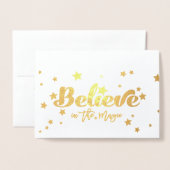 金ゴールドホイルのクリスマスの休日の写真を信じて下さい 箔カード (封筒付き正面)