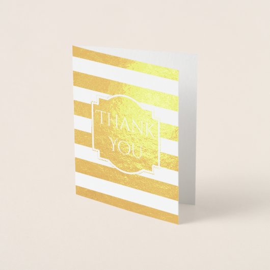 金ゴールドホイルのストライプな卒業は写真感謝していしています 箔カード (正面)
