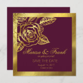 金ゴールドホイルのバーガンディのヴィンテージの植物の保存日付 セーブザデート (正面/裏面)