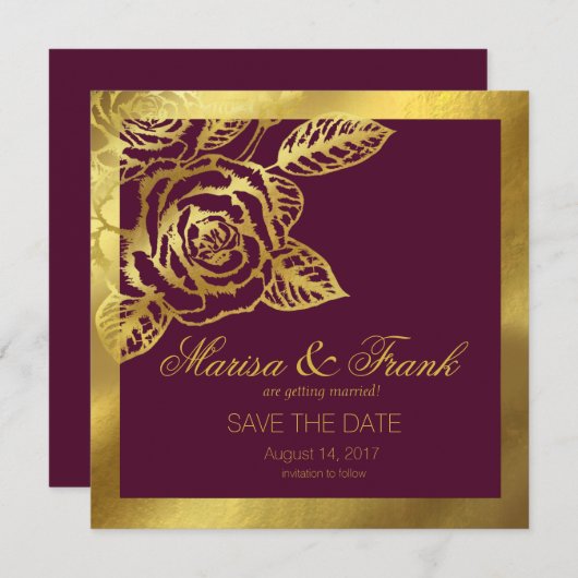 金ゴールドホイルのバーガンディのヴィンテージの植物の保存日付 セーブザデート (正面/裏面)