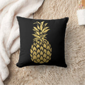 金ゴールドホイルのパイナップル黒の装飾用クッション クッション (ブランケット)
