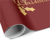 金ゴールドホイルのヒイラギのメリークリスマス ラッピングペーパー (ロールコーナー)