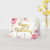 金ゴールドホイルのフォントまたは花のボーダーが付いているバースデー・カード カード (黄色い花)