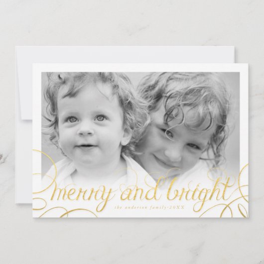 金ゴールドホイルのメリーで、明るい休日の写真カード シーズンカード (正面)