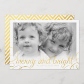 金ゴールドホイルのメリーで、明るい休日の写真カード シーズンカード (正面/裏面)