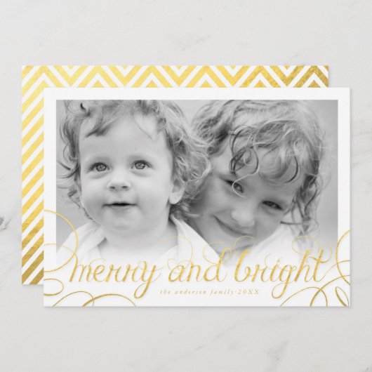 金ゴールドホイルのメリーで、明るい休日の写真カード シーズンカード (正面/裏面)