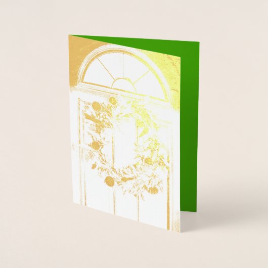 金ゴールドホイルのメリークリスマスのリースの挨拶状 箔カード (正面)