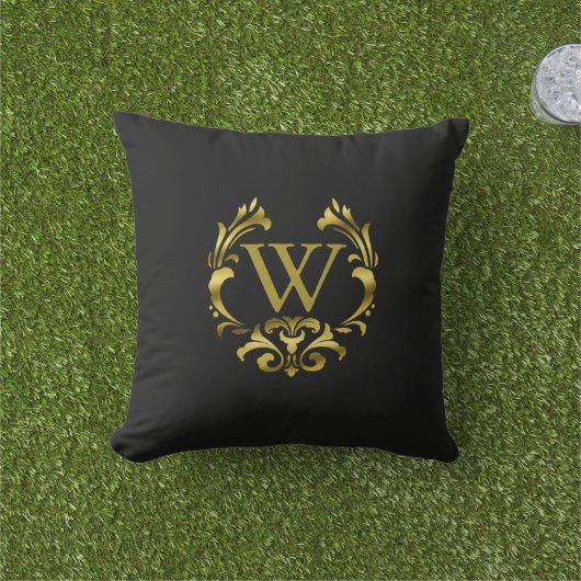 金ゴールドホイルのモノグラムの紋章|はあなたの色を選びます クッション (芝生)