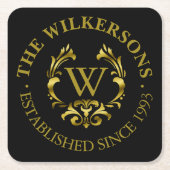 金ゴールドホイルのモノグラムの紋章|はあなたの色を選びます スクエアペーパーコースター (正面)