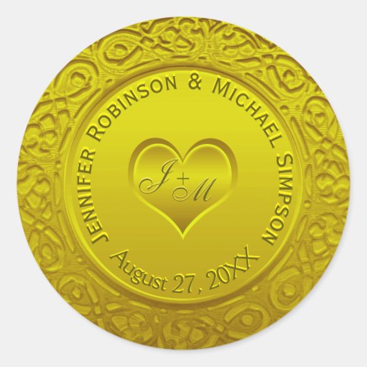 金ゴールドホイルの一見のクラシックな円形のステッカー ラウンドシール (正面)