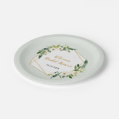 金ゴールドホイルの一見の幾何学的なフレームおよび花のパーティー ペーパープレート (アングル)